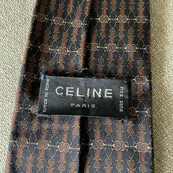 Celine | Vintage Chain Print Interlocking Multicolored Silk Tie - Picture 4 of 16